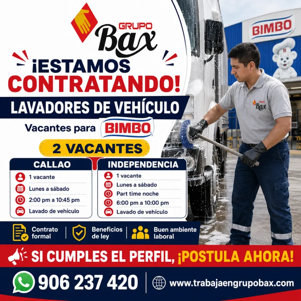 Trabajo de Lavador de Vehículos en Callao e Independencia